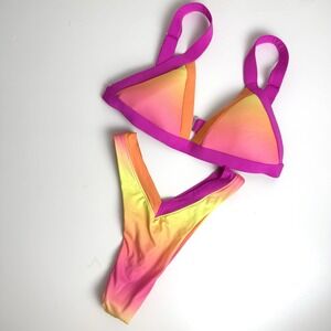 One One Jessie Bikini Neon Ombre Womens Small Beach Resort Vacation Pool College